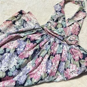 Vintage Alfred Angelo Floral Halter Maxi Dress 11/12 Cotton Garden Party 80s